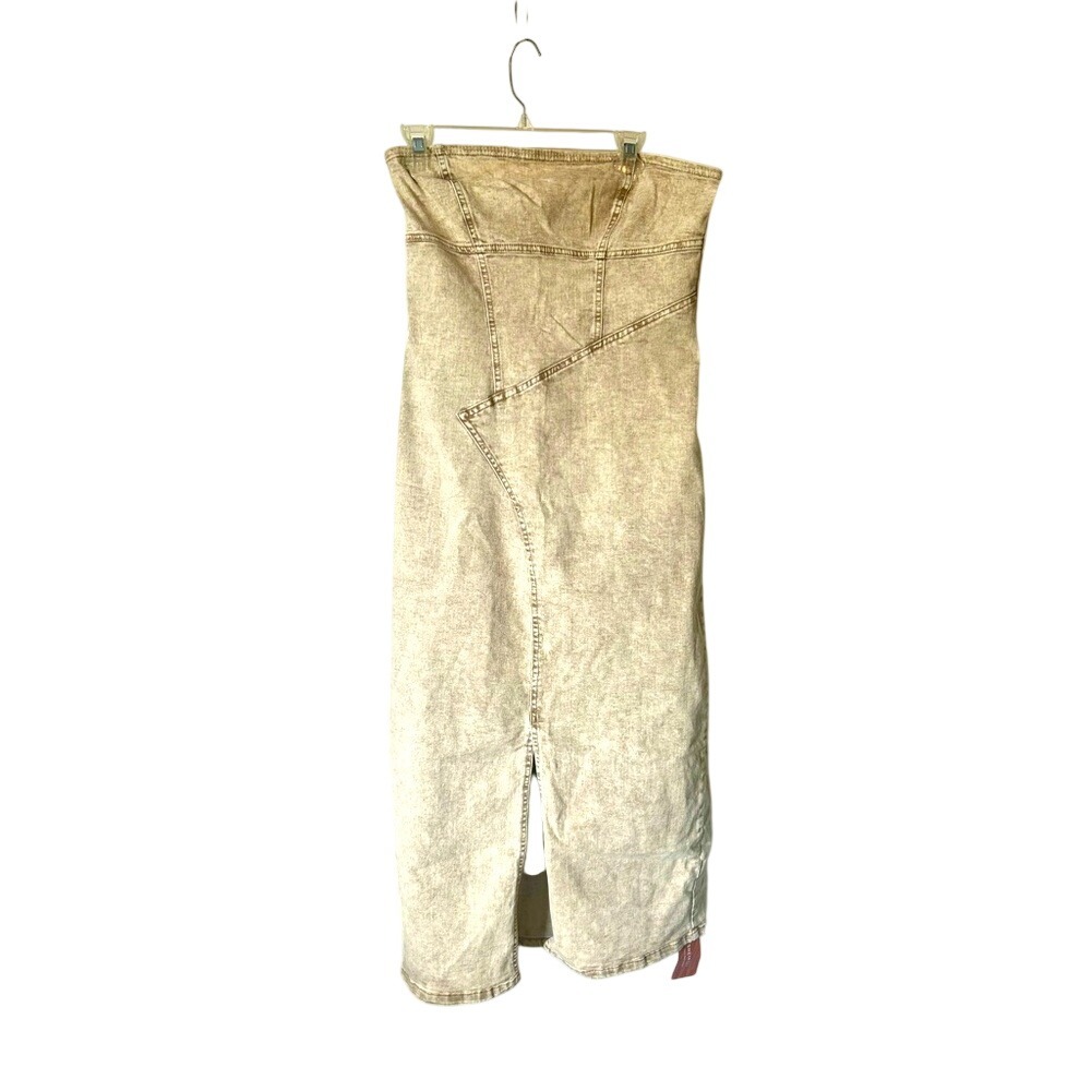 NWT SHEIN SXY Acid Wash Denim Strapless Midi Tube Dress Tan Brown Size Large NEW